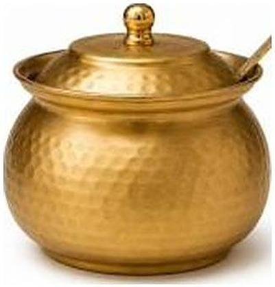 Brass ghee pot, hammered, with kalai, catalogue code BR-057