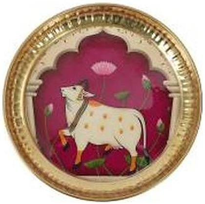 Brass pooja thali, meenakari pichwai print, 4 to 22 inch, catalogue code BR-061