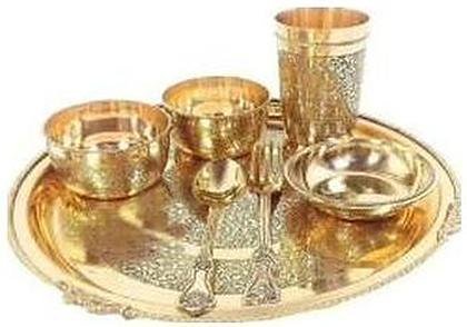 Brass thali dinner set, etched, catalogue code BR-039