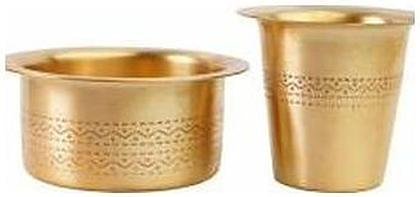 Brass coffee dabra set, tumbler and bowl, etched, catalogue code BR-032