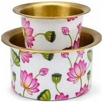 Brass coffee dabra set, tumbler and bowl, meenakari printed, catalogue code BR-033