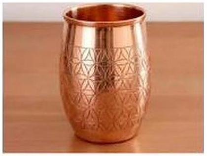Copper glass with a laser etched Flower of Life pattern, catalogue code CU-015