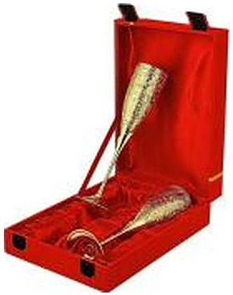 Brass Naferi wine glass set in a red velvet gift box, catalogue code BR-006