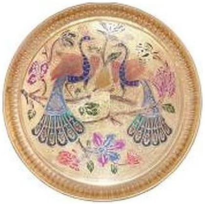 Peacock print brass pooja thali, catalogue code BR-060
