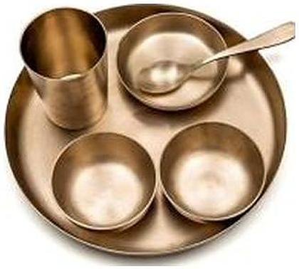 Brass pooja thali set with four bowls and a spoon, catalogue code BR-058