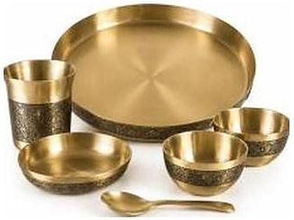 Etched matt kansa thali dinner set, catalogue code KS-003
