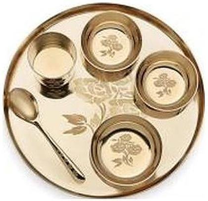 Laser cut polished kansa thali dinner set, catalogue code KS-004