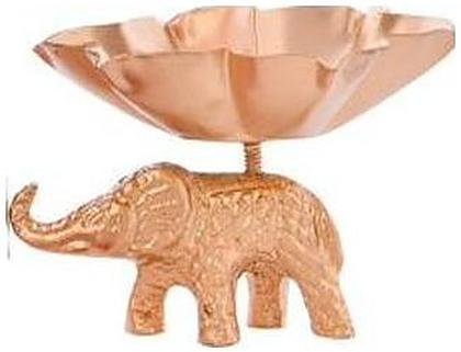Iron elephant pedestal urli bowl, antique copper elephant, catalogue code IR-016