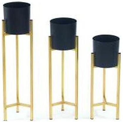Iron planter stand, set of 3, black and gold, catalogue code IR-022